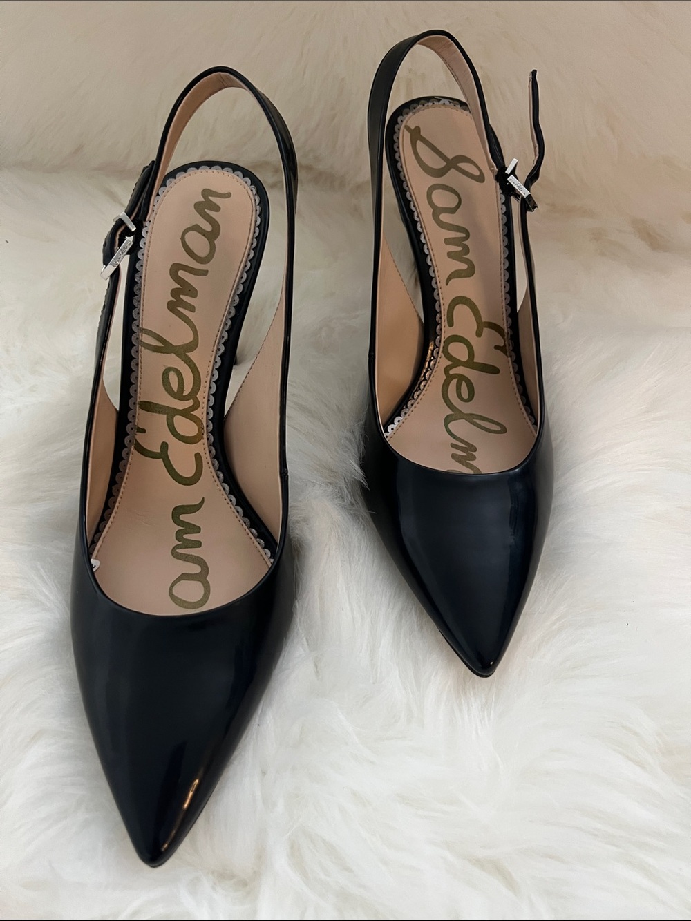 Sam Edelman Black Patent Pointed Slingback Pumps